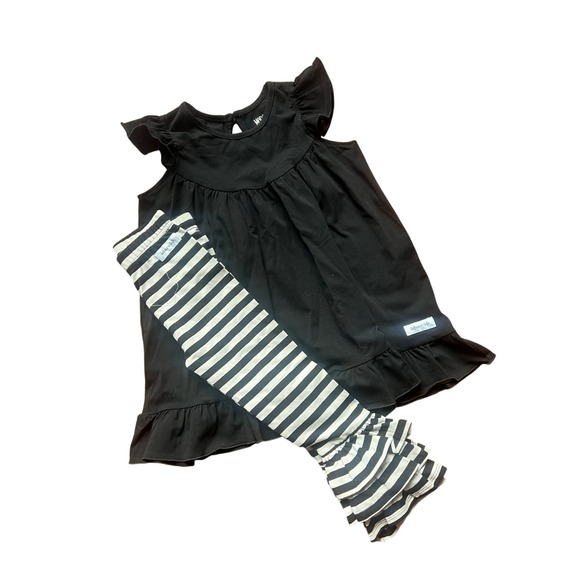 Merce & Me Girls 4 Outfit Black Pearl Dress Gray/Black Striped Ruffle Pants Set - Picture 11 of 11